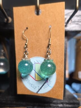 Green Glitter Glass Ball Drop Earrings